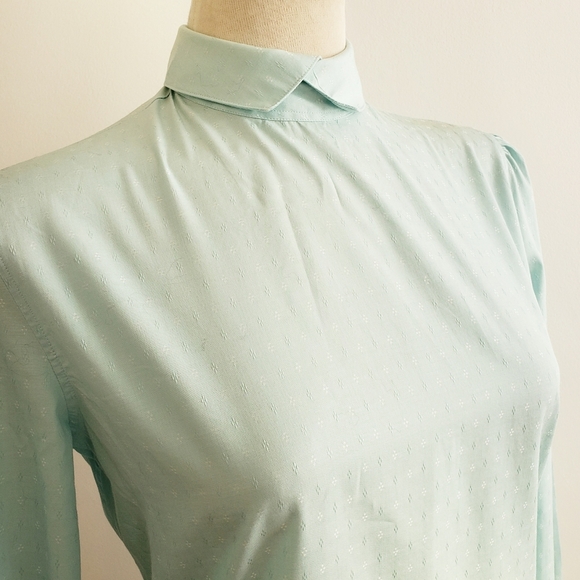 Spring Vintage Allen Solly Dress Shirt Pastel Blue Button Down Back / Size 4 - Picture 2 of 5